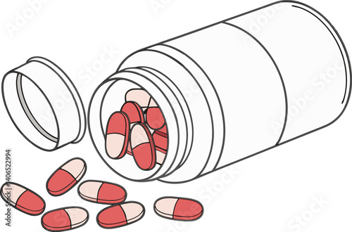 Medicines capsules bottle illustration vector isolated on white background.