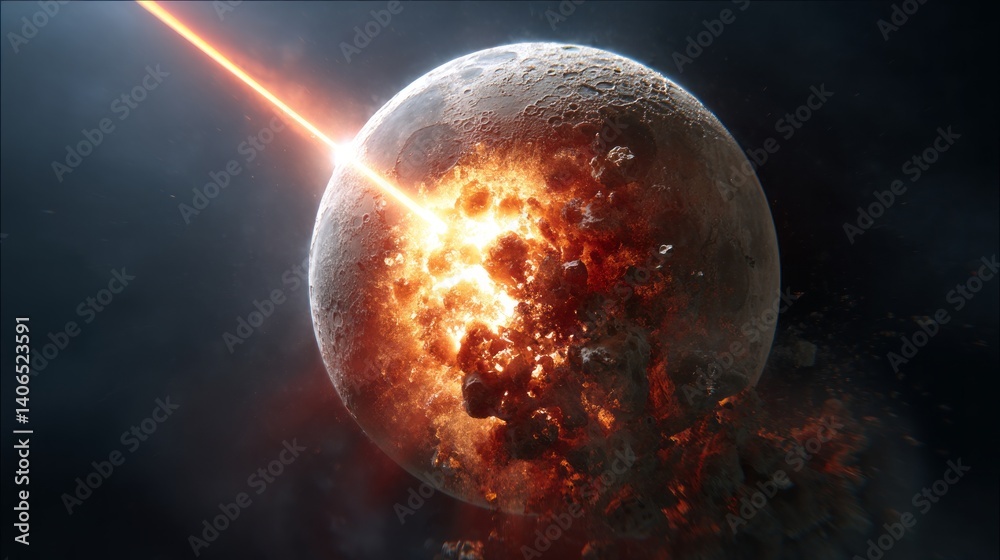 Obraz premium Moonlight Glowing Meteor Perspective Moon Crystalline