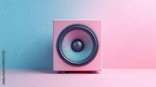 A stylish pink speaker on a gradient background, showcasing modern design and vibrant colors.