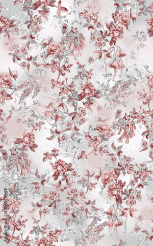 Fototapeta Naklejka Na Ścianę i Meble -  watercolor digital flower seamless pattern on white background