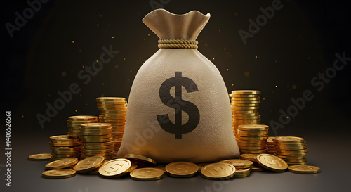 Financial Intelligence Concept with Money Bag and Gold Coins