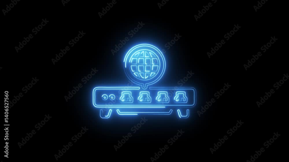Glowing neon lan icon isolated on black background. HD Video motion graphic animation