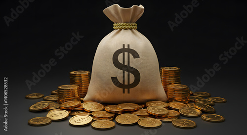 Financial Intelligence Concept with Money Bag and Gold Coins