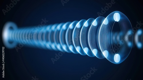 Glowing protein structure with sound wave vibrations representing hearing-related biochemistry, scientific concept of molecular biology and auditory system.
