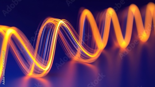 Glowing protein structure with sound wave vibrations representing hearing-related biochemistry, scientific concept of molecular biology and auditory system.
