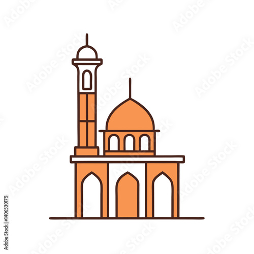 Sleek Orange-Toned Islamic Minaret with Minimalist Geometric Design