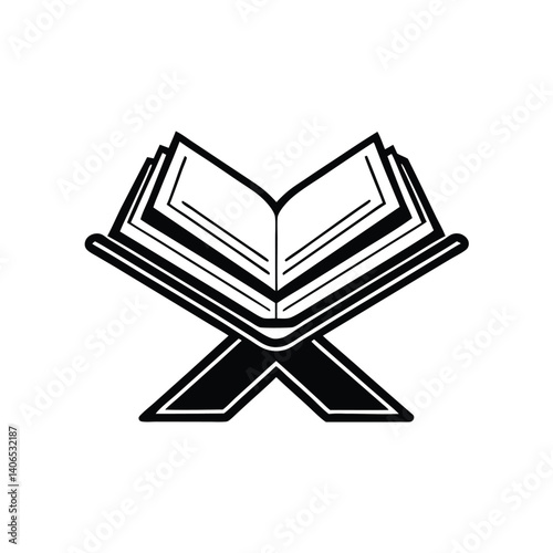 Elegant Vector Icon Showing Quran on Wooden Rehal in Monochrome Theme