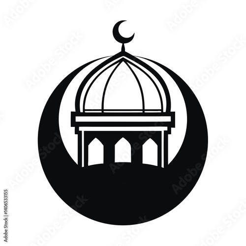 Abstract Mosque Composition Blending Desert Curves with Domes