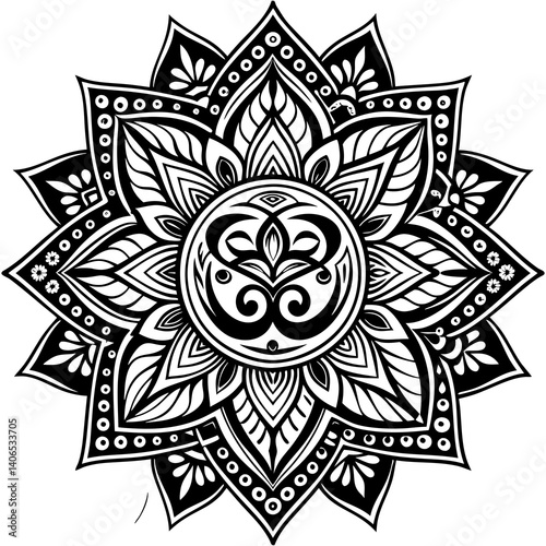 colorful Byzantine ornament from om mantra and a lotus flower