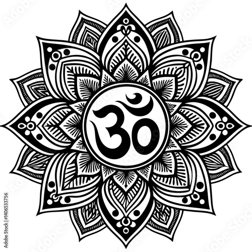 colorful Byzantine ornament from om mantra and a lotus flower