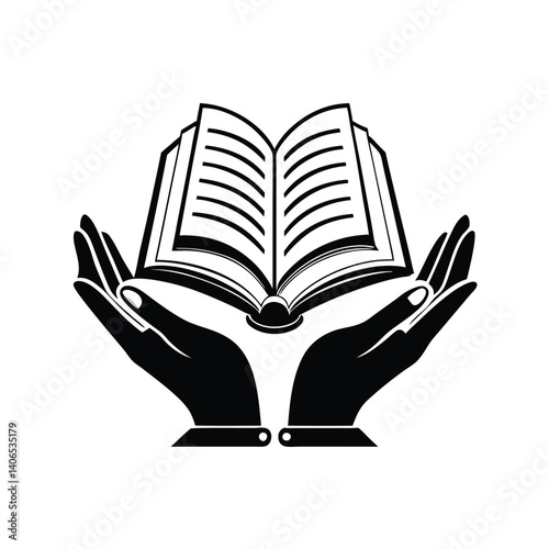 Minimalist Praying Hands Holding Open Quran in Black and White