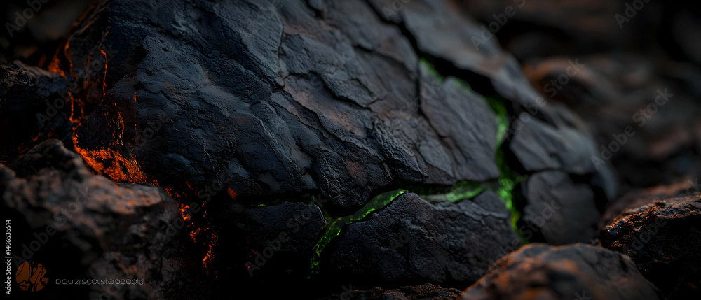 Dark, Cracked Rock with Inner Glow Dark, Cracked Rock with Inner Glow