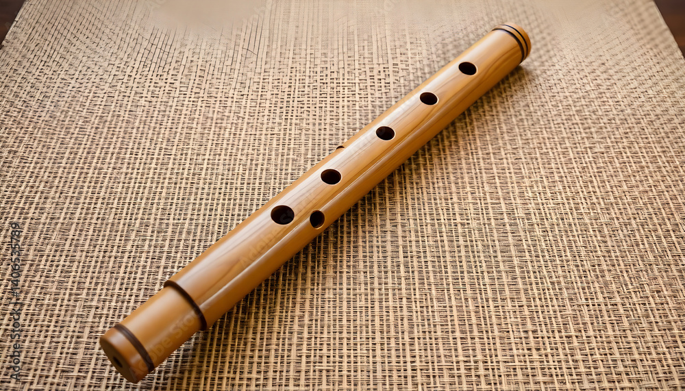 Naklejka premium wooden flute sitting on top of a piece of cloth