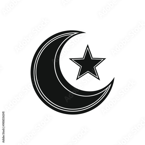 Bold Black Crescent Moon with Centered Five-Pointed Star Silhouette