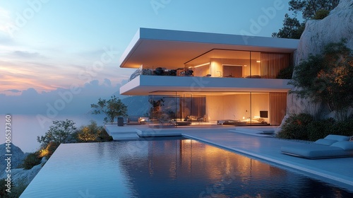 Wallpaper Mural Luxury Cliffside Villa with Infinity Pool at Sunset Torontodigital.ca