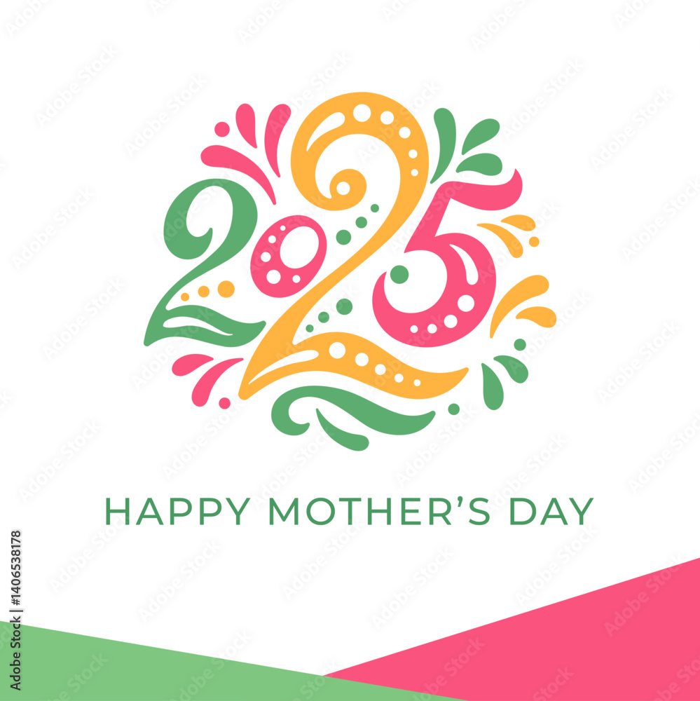 Obraz premium Happy mothers day card 2025. Vector greeting banner for social media, online stores, poster. Text of happy mother's day, 2025. A vignette, frame of beautiful tulips on white background