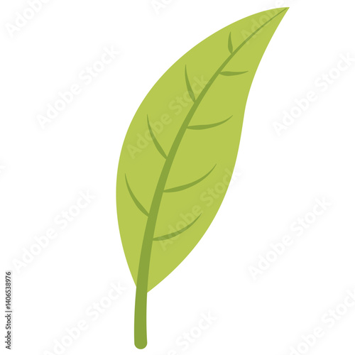 A flat design green leaf illustration with clean lines, perfect for eco-friendly, botanical, or nature-themed projects, icons, or digital artwork.