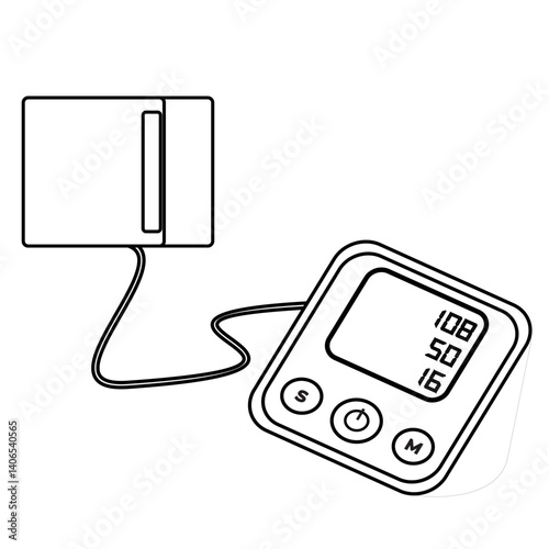 Vector Illustration of a Digital Sphygmomanometer, symbol of a blood pressure 
measuring device in the field of medicine, line icon style.  