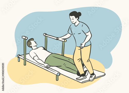 Physical Therapy. Patient Recovering with Therapist Assistance