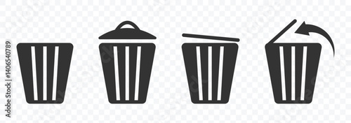 Bin silhouette icon set. Trash bin. Black vectors trash dustbin signs elements. Trash can symbol vector illustration.
