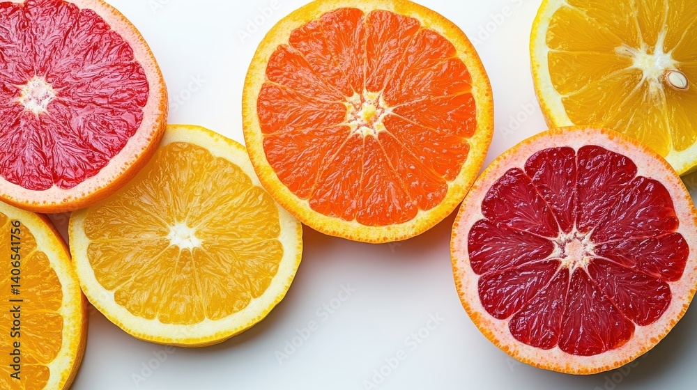 Fresh and Colorful Citrus Slices on White Background Display Fresh and Colorful Citrus Slices on White Background Display