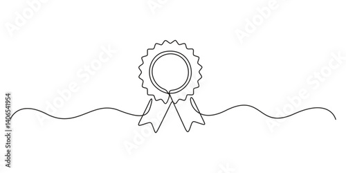 Award badge continuous one line drawing. Single line art award badge graphic illustration