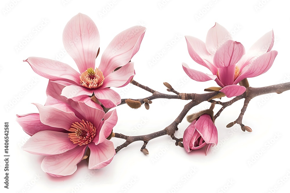 Naklejka premium Magnolia Isolated on White Background. Beautiful Magnolia Flower