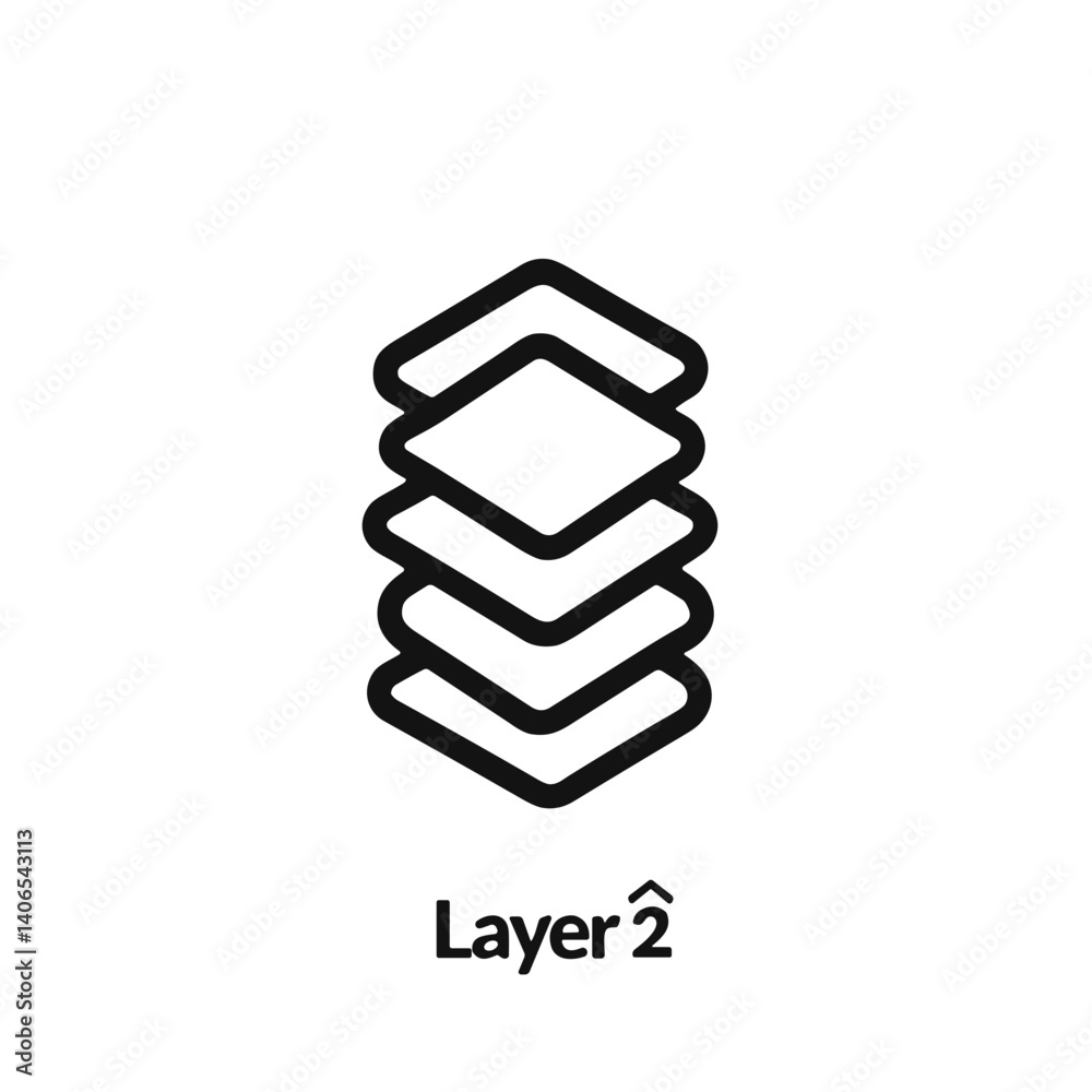 Layer 2 cryptocurrency icon in black and white, digital technology Layer 2 cryptocurrency icon in black and white, digital technology