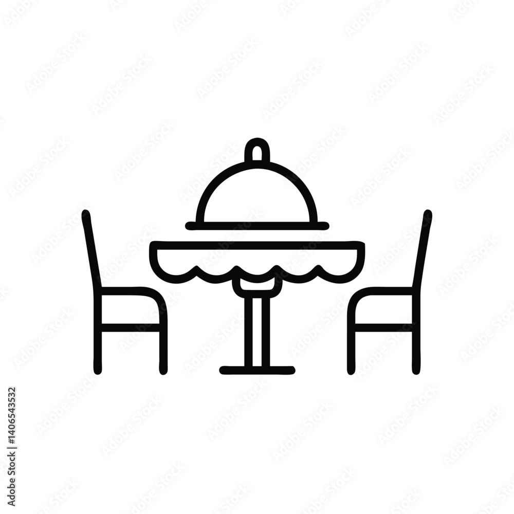 Minimalist Dining Table With Cloche And Chairs Line Art Illustration Minimalist Dining Table With Cloche And Chairs Line Art Illustration
