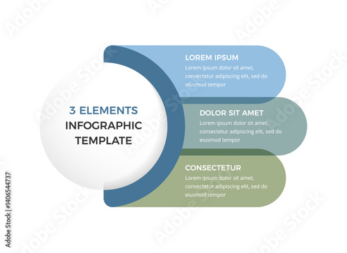 Infographic template with a white circular central section for the title and three horizontal elements for your text, vector eps10 illustration