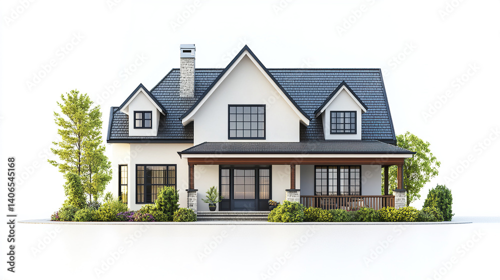 Charming modern house with spacious porch and lush greenery Charming modern house with spacious porch and lush greenery