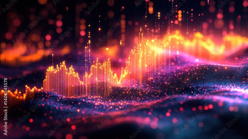 Fototapeta premium A vibrant digital visualization depicting colorful waves and peaks, representing sound or data frequencies in a mesmerizing abstract form.