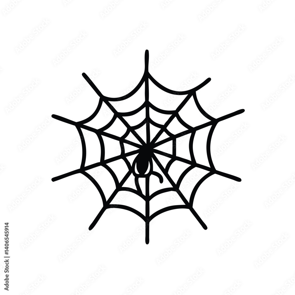 Spider In Cobweb Silhouette Halloween Theme Creepy Insect Vector Illustration Spider In Cobweb Silhouette Halloween Theme Creepy Insect Vector Illustration