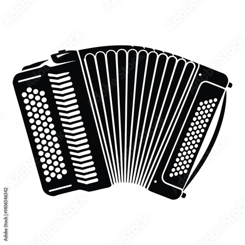 Accordion Line Art, Silhouette, Vector, Icon, Logo, White Background.