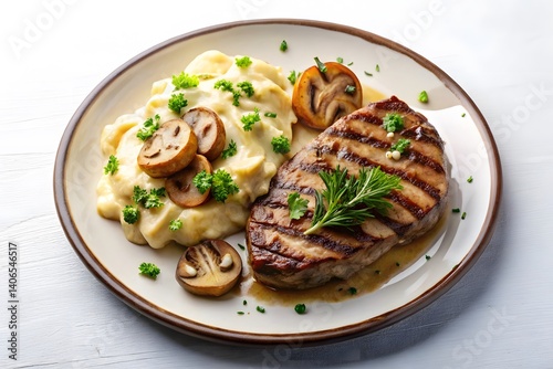 Grilled Steak with Creamy Mashed Potatoes and Mushrooms