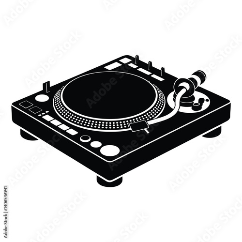 DJ Turntable Line Art, Silhouette, Vector, Icon, Logo, White Background.