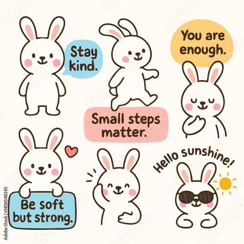 Cute and cheerful bunnies convey positive messages about kindness and self acceptance, perfect for celebrating Easter day with joy and warmth