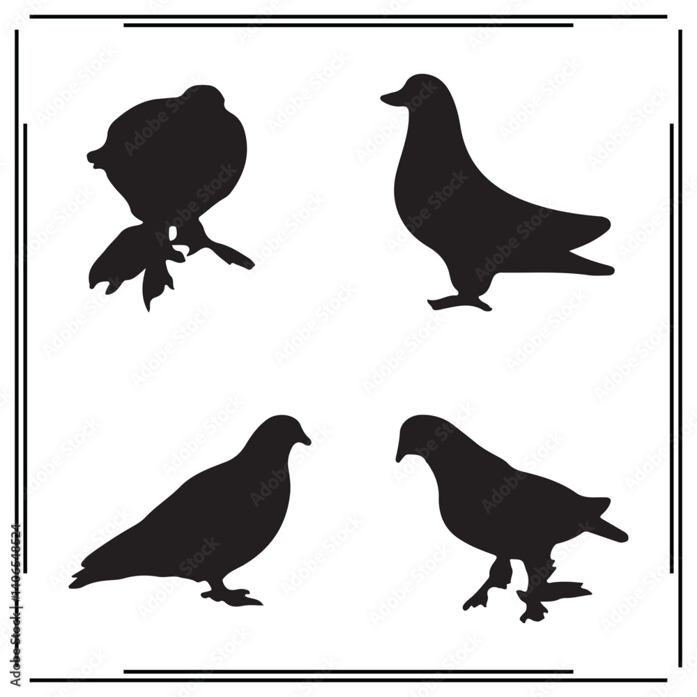 Obraz premium Pigeon silhouette, Pigeon illustration , Pigeon clipart, Pigeon vector , Pigeon icon , black Pigeon, Pigeon illustration on white background, Pigeon vector illustration ,