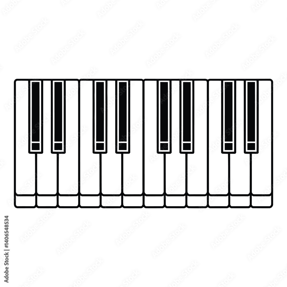 Piano Keys Line Art, Silhouette, Vector, Icon, Logo, White Background. Piano Keys Line Art, Silhouette, Vector, Icon, Logo, White Background.