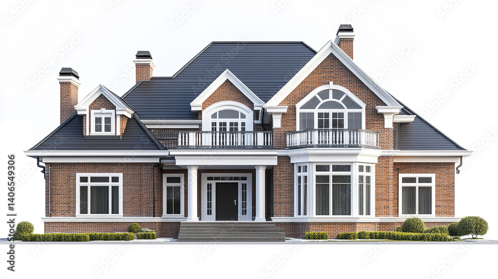 Elegant brick house with large windows and classic design Elegant brick house with large windows and classic design