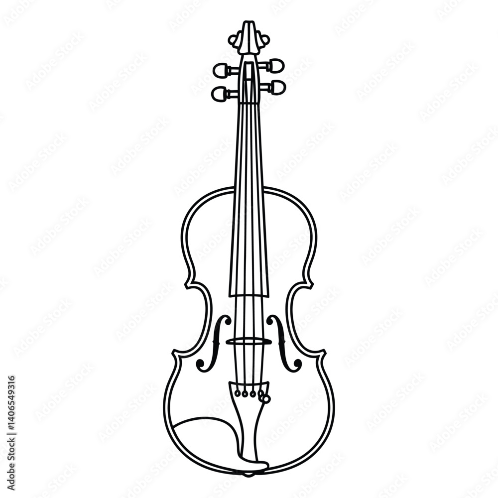Fototapeta premium Violin Line Drawing, Silhouette, Vector, Icon, Logo, White Background.