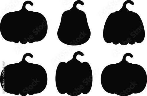 pumpkin silhouette, pumpkin vegetable icon vector set
