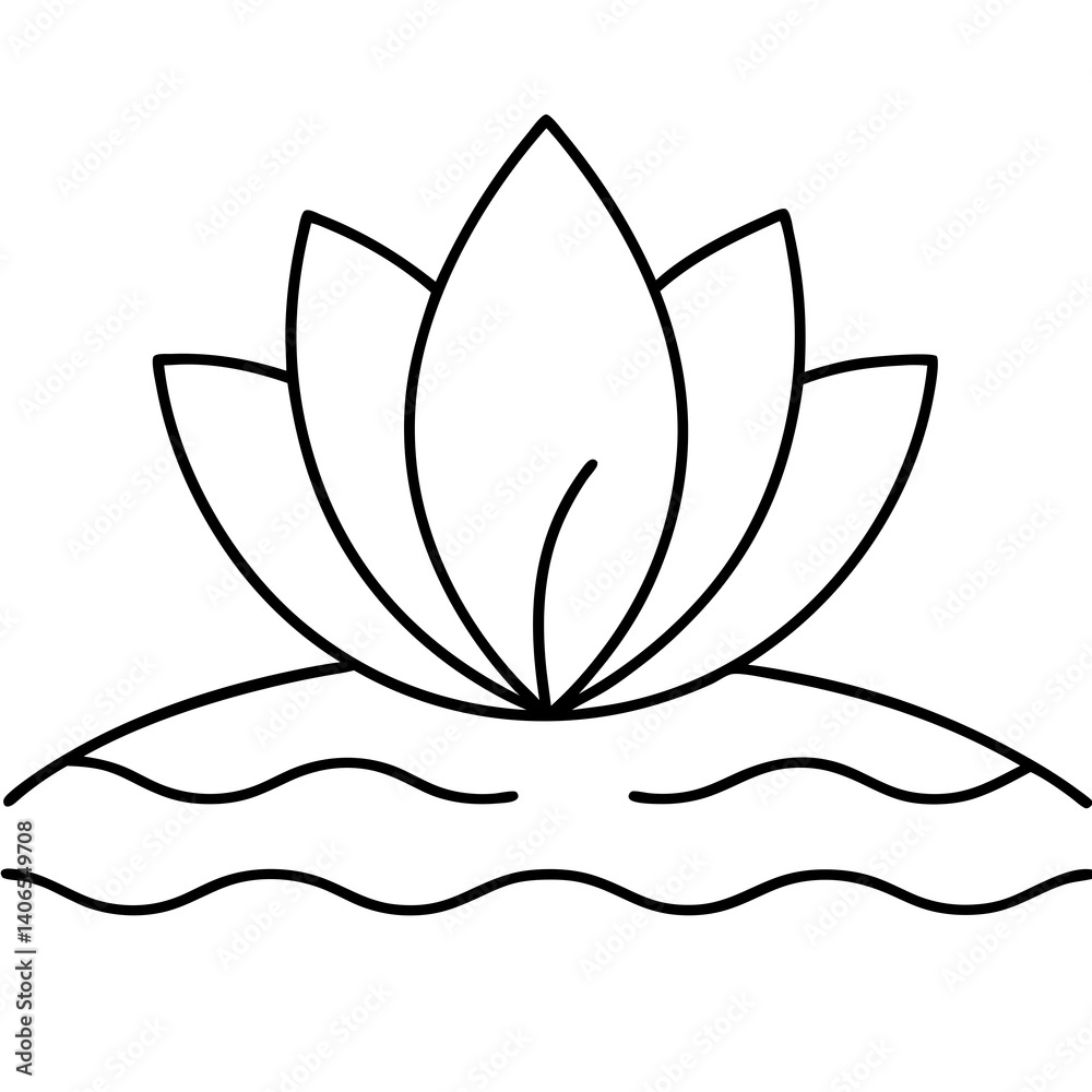 a serene line art scene lotus flower and its, a leaf floating on water a serene line art scene lotus flower and its, a leaf floating on water