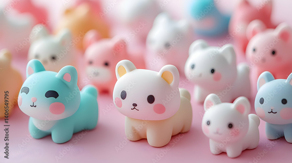 Adorable 3D Rendered Pastel Animal Figurines on Pink Background Adorable 3D Rendered Pastel Animal Figurines on Pink Background