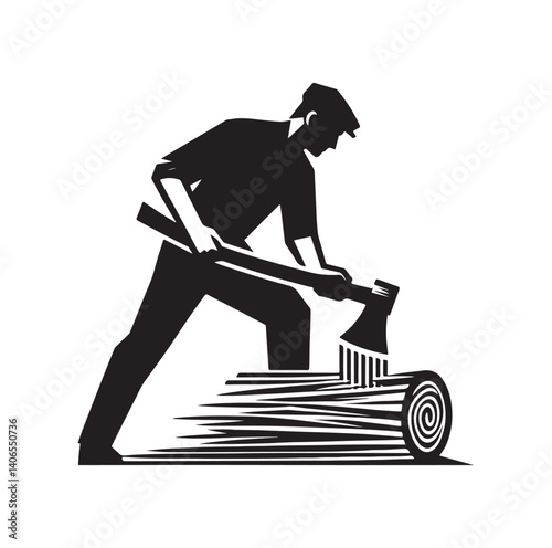 Man is chopping wood silhouette vector illustration