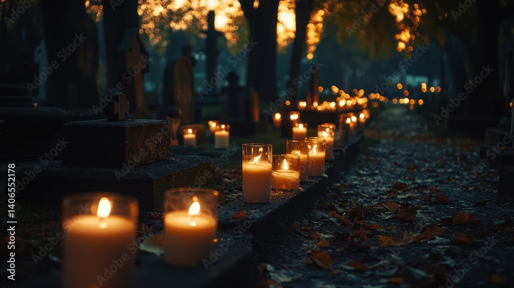 Illuminating Remembrance: A Path of Candles Through Hallowed Grounds at Twilight Illuminating Remembrance: A Path of Candles Through Hallowed Grounds at Twilight