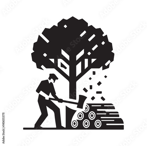 Man is chopping wood silhouette vector illustration
