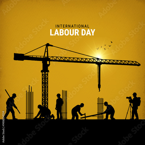 Fototapeta Naklejka Na Ścianę i Meble -  3d 1st May International Labour Day creative poster design. Premium vector background greetings and Labour Day celebrations.	