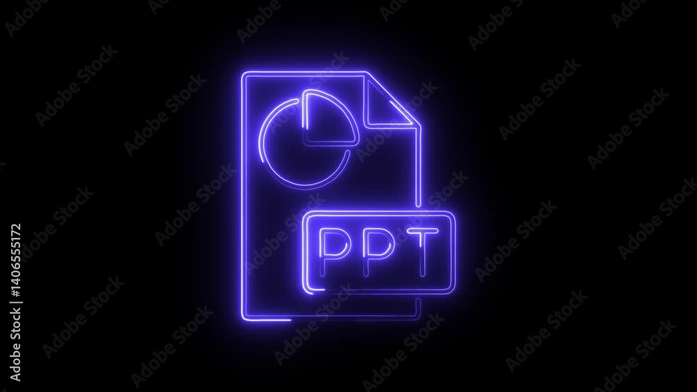 Glowing neon ppt icon isolated on black background. HD Video motion graphic animation