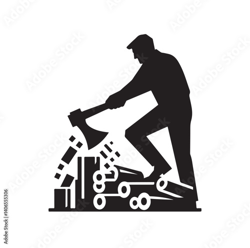 Man is chopping wood silhouette vector illustration